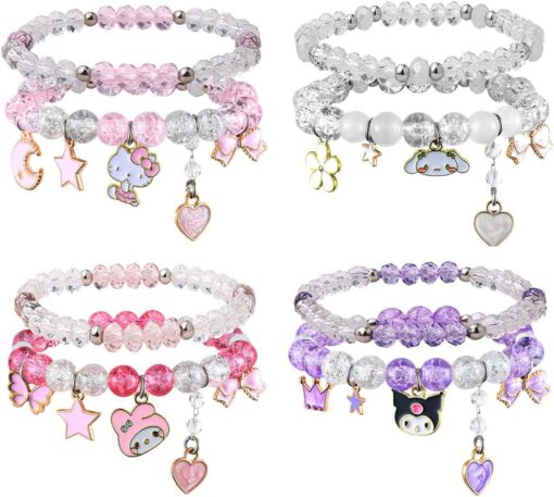 Kawaii Cute Bracelets Set Y2k Gyaru Anime Stunning Bracelets Gorgeous Friendship Bracelets Crystal Beaded Elastic Bracelet Gifts for Girls Women BFF