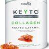 Keto Collagen Protein Powder with MCT Oil – Keto and Paleo Friendly Pure Grass Fed Pasture Raised Hydrolyzed Collagen Peptides KEYTO Salted Caramel Flavor