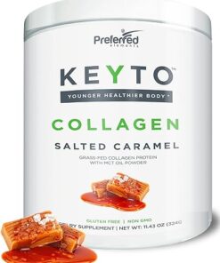 Keto Collagen Protein Powder with MCT Oil – Keto and Paleo Friendly Pure Grass Fed Pasture Raised Hydrolyzed Collagen Peptides KEYTO Salted Caramel Flavor