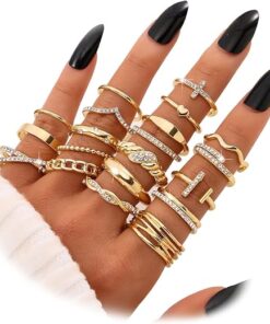 KISS WIFE Gold Knuckle Rings Set for Women, Dainty Simple Trendy Cute Stackable Finger Rings Pack, Stacking Layering on Thumb and Knuckle, Mixed Size