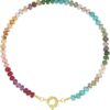 KissYan Beaded Gemstone Necklace for Women, Colorful Boho Bead Choker Necklace Natural Stone Freshwater Pearl Surfer Beach Necklace 14K Gold Plated Summer Handmade Jewelry