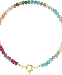 KissYan Beaded Gemstone Necklace for Women, Colorful Boho Bead Choker Necklace Natural Stone Freshwater Pearl Surfer Beach Necklace 14K Gold Plated Summer Handmade Jewelry