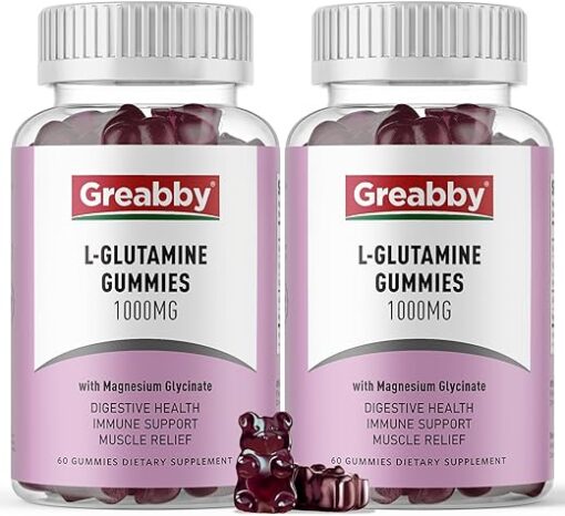 L Glutamine 1000mg Gummies - Muscle Relief & Immune Support, Amino Acid Supplement with Magnesium Glycinate, Vegan & Non-GMO, Gluten Free (120 Count)