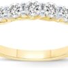 Lab Grown Five Stone Diamond Rings for Women | 10K Solid Yellow and White Gold Certified 1/4-1 CT. TW. Diamond Anniversary Bands and Diamond Wedding Rings for Women