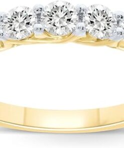 Lab Grown Five Stone Diamond Rings for Women | 10K Solid Yellow and White Gold Certified 1/4-1 CT. TW. Diamond Anniversary Bands and Diamond Wedding Rings for Women