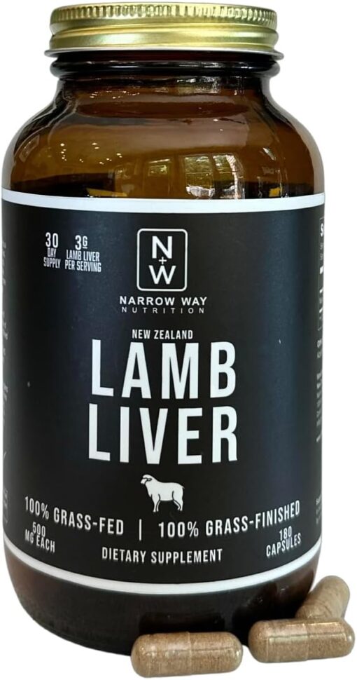 Lamb Liver Regeneratively Raised in New Zealand (180 Capsules), 100% Grass-Fed & 100% Grass-Finished, 30 Day Supply at 6 Capsules Daily (Kosher Bovine Gelatin Capsules)