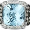 LeVian 14K White Gold, Cushion Cut Blue Topaz & 2/3 Cttw White & Chocolate Diamond Half Halo Statement Ring (H-I & Fancy Brown Color, SI2-I1 Clarity)