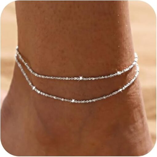 LEXODY Silver/Gold Anklets for Women, Sterling Silver Evil Eye Ankle Bracelets for Women Trendy Dainty Waterproof Anklets Set Adjustable Layered Anklet Bracelets for Women...