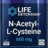 Life Extension N-Acetyl-L-Cysteine (NAC), Immune, Respiratory, Liver Health, NAC 600 mg, Potent antioxidant Support, Free-radicals, Easy to Absorb, 60 Capsules