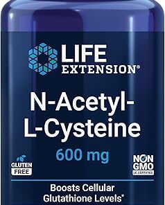 Life Extension N-Acetyl-L-Cysteine (NAC), Immune, Respiratory, Liver Health, NAC 600 mg, Potent antioxidant Support, Free-radicals, Easy to Absorb, 60 Capsules