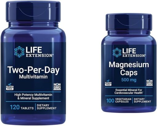 Life Extension Two-Per-Day High Potency Multi-Vitamin & Mineral Supplement & Magnesium Caps, 500 mg, Magnesium Oxide, Citrate, Succinate