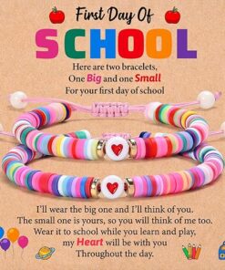 Lifecapido First Day of School Bracelet, First Day of School Gift for Kindergarten Preschool First Second Grade, Colorful Matching Heart Adjustable Bracelets for Mom and...