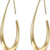 Lightweight Teardrop Hoop Earrings for Women - 14k Gold/White Gold Plated Large Oval Pull Through Hoop Earrings High Polished Statement Jewelry Gift for Women Teen Girls