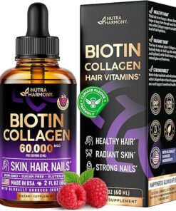 Liquid Biotin & Collagen - Vitamins for Hair Growth Support for Women & Men - Extra Strength 60000 mcg Drops - B7 Supplement - Strong Nails & Healthy Skin - 98% Faster...