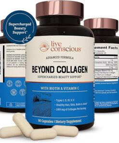 Live Conscious Beyond Collagen Multi Collagen Capsules - Types I, II, III, V & X - Hydrolyzed Blend with Biotin & Vitamin C for Hair, Skin, Nails 90 Capsules