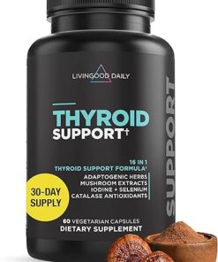 Livingood Daily Thyroid Support for Women & Men, 60 Vegetarian Capsules - Adaptogenic Herbs, Selenium & Iodine Supplement (from Kelp & Fronds) Support Metabolism, Hormone...