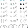 LOLIAS 21Pairs Surgical Steel Flat Back Earrings Hypoallergenic 20G Screw Back Nap Stack Cartilage Earring Stacks