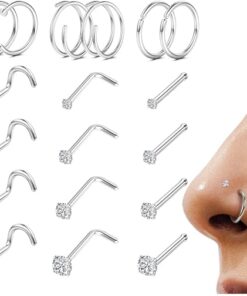 LOYALLOOK 18Pcs Nose Rings Studs - 316L Surgical Steel Gold Nose Studs Double Hoop Nose Ring for Women Men 18G/20G Nose Rings Stud Hypoallergenic Nose/Body Piercing Jewelry...