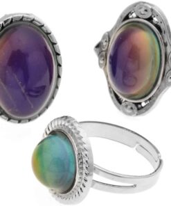 LUBINGSHINE 3Pcs Mood Ring Adjustable Size Original Oval Color Changing Ring Set Ring Jewelry