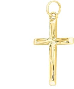 Lucchetta - Small 14k Yellow Gold Christian Catholic Cross Pendant Charm from Italy