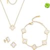 Lucky Clover Sets,18K Gold Plated Four Leaf Bracelet,Clover Necklace Pendant,Clover Earrings for Women Flower Link Bracelets Set Jewelry Gifts for Women