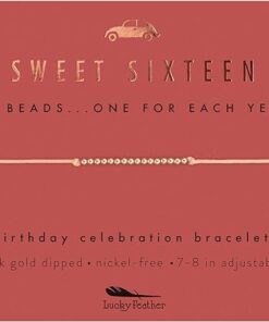 Lucky Feather Sweet 16 Gifts for Girls; 16th Birthday Bracelet Gift Idea for 16 Year Old Girls with 14K Gold Dipped Beads on Adjustable Cord