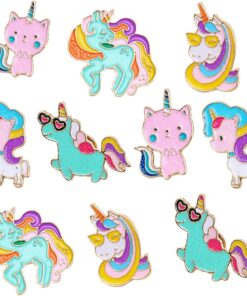 LUOZZY 10pcs Unicorn Enamel Pins Set Cute Pins for Backpacks Aesthetic Kawaii Animal Lapel Pin Brooch Pin Breastpin Unicorn Gifts Unicorn Party Supplies