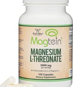 Magnesium L Threonate Capsules (Magtein) – High Absorption Supplement – Bioavailable Form for Sleep and Cognitive Function Support – 2,000 mg – 100 Capsules