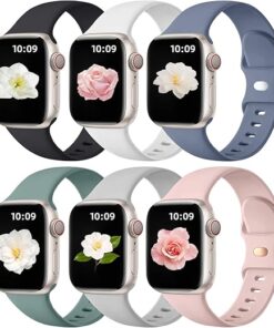 Maledan 6 Pack Bands Compatible for Apple Watch Band 38mm 40mm 41mm 42mm 44mm 45mm 49mm Women Men, Breathable Silicone Sport Strap Replacement Band for iWatch Apple Watch Series...