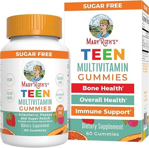 MaryRuth Organics Multivitamin for Teens | Sugar Free | Vitamin Gummy for Ages 13+ | Vitamin C | D and E | B | Biotin | Zinc for Immune Support | Energy | Skin and Hair | 60 Count