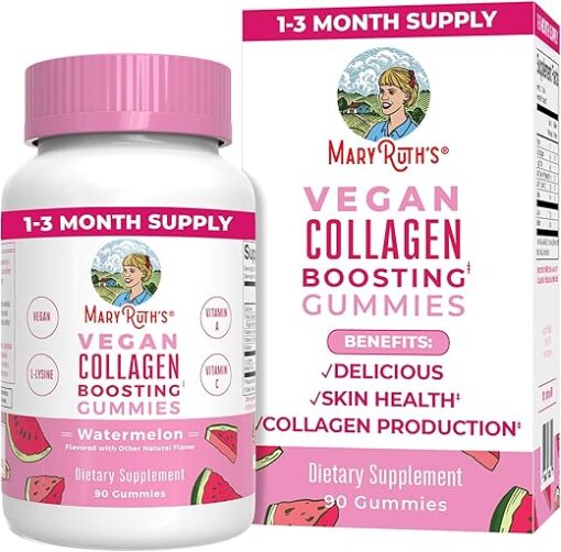 MaryRuth Organics Vegan Collagen for Women & Men, Collagen Boosting Gummies, Skin Care, Lysine, Vitamin C, Vitamin A, Amla, Supplement for Hair & Skin, Vegan, Non-GMO, Gluten...