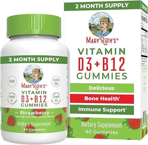 MaryRuth Organics Vegan Vitamin D3 + Vitamin B12 Gummies | 2 Month Supply | Supports Bone Health | Immune Support Supplement | Energy Supplements | Methyl B12 Vegan Non-GMO...