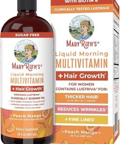 MaryRuth's Liquid Multivitamin + Lustriva® Hair Growth | Biotin 10000mcg | Vitamin D | B Vitamins | Clinically Tested for Thicker Hair, Wrinkles, Fine Lines, Skin Care | Ages...