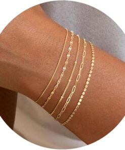 MBW Gold Bracelets for Women, 14K Dainty Gold Plated Stackable Bracelets for Women Trendy Gold Bracelet Stack Set Waterproof Chain Bracelets Paperclip Adjustable Tennis...