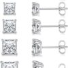 MDFUN 18K White Gold/Yellow Gold/Rose Gold Plated Princess Cut Square Clear Cubic Zirconia Stud Earring Pack of 5 Pairs