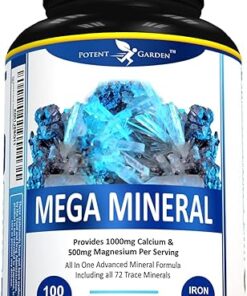 Mega Mineral Supplement Complete Mineral Complex with Calcium Magnesium Zinc Potassium Boron Selenium Chromium & 72 Trace Minerals Iron Free Calcium Supplement -100 Pills