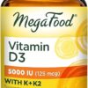 MegaFood Vitamin D3 5000 IU (125 mcg) - Vegetarian Vitamin D Supplements with Vitamin D3 K2, Supports Bones, Teeth, Muscles & Immune Health, Certified Non-GMO - 60 Mini...