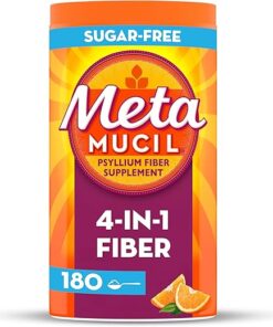 Metamucil 4 in 1 Daily Fiber Supplement Powder, Fiber Powder for Digestive Health and Regularity*, Sugar-Free, Orange, Naturally Sourced Psyllium Fiber, 180 teaspoons