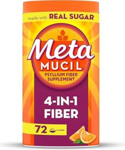 Metamucil Fiber, 4-in-1 Psyllium Fiber Supplement Powder with Real Sugar, Orange Smooth Flavored Drink, 72 Servings (Packaging May Vary), Coarse Texture, 1.9 Pound (Pack of 1)