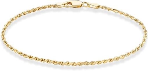 Miabella 18K Gold Over Sterling Silver Italian 2mm, 3mm Diamond-Cut Braided Rope Chain Anklet Ankle Bracelet for Women, 925 Made in Italy