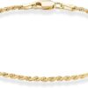 Miabella 18K Gold Over Sterling Silver Italian 2mm, 3mm Diamond-Cut Braided Rope Chain Anklet Ankle Bracelet for Women, 925 Made in Italy