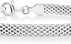 Miabella 925 Sterling Silver Italian 5mm Mesh Link Chain Bracelet for Women, Made in Italy