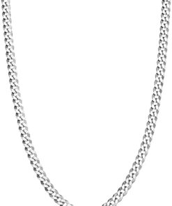 Miabella Italian Solid 925 Sterling Silver 3.5mm Diamond Cut Cuban Link Curb Chain Necklace for Women Men, Made in Italy