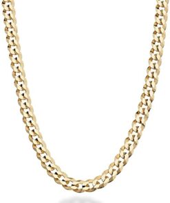 Miabella Solid 18K Gold Over 925 Sterling Silver Italian 5mm Diamond-Cut Cuban Link Curb Chain Necklace for Women Men, Made in Italy