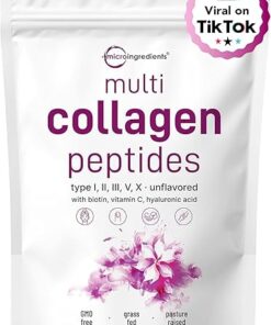 Micro Ingredients Multi Collagen Protein Powder, 2 Pounds – Type I,II,III,V,X with Biotin, Hyaluronic Acid, Vitamin C – Unflavored Collagen Peptides – Keto & Paleo Friendly,...