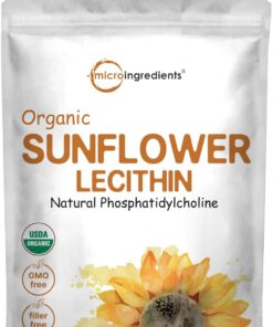 Micro Ingredients Organic Sunflower Lecithin Powder, 1 Pound, Sustainable Farmed, Cold Pressed, Rich in Phosphatidyl Choline and Protein, Making Liposomal Vitamin C, Lactation...