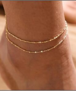 MIDEEO Gold/Silver Ankle Bracelets for Women,14K Gold Anklets for Women Waterproof Cuban Link Heart Beads Herringbone Rhinestone Anklets Set Layered Anklet Bracelets for Women...