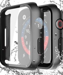 Misxi [2 Pack] Waterproof Black Hard Case with Tempered Glass Compatible with Apple Watch Series 6 SE Series 5 Series 4 44mm, Ultra-Thin Durable Protective Cover for iWatch...