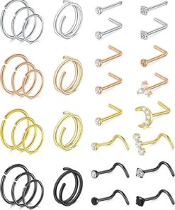 MODRSA Nose Rings Hoop Nose Rings for Women 20g Nose Rings Studs L Shape Nose Piercings Nose Ring Surgical Steel Corkscrew Nose Rings Hoops