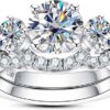 Moissanite Wedding Rings Bridal Set 3.7CTTW D Color VVS1 Clarity Round Brilliant Cut Moissanite Diamond S925 Sterling Silver Wedding Band Engagement Rings for Women with...